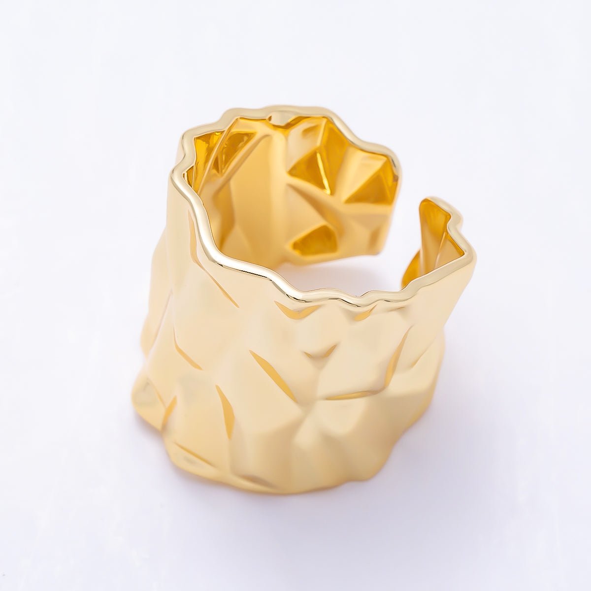 16K Gold Filled Minimalist Hammered Foil Wide Band Ring | Rings-00309