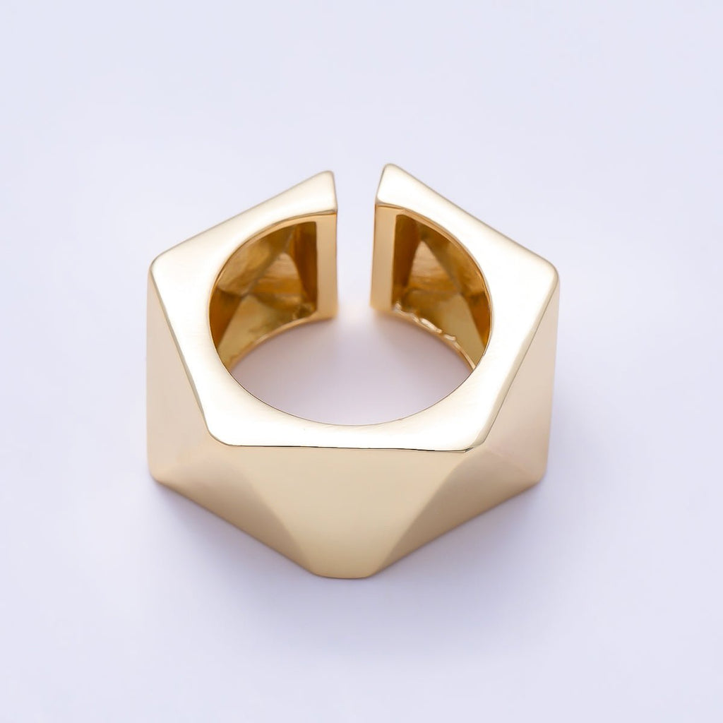16K Gold Filled Minimalist Multifaceted Geometric Wide Band Ring | Rings-00308