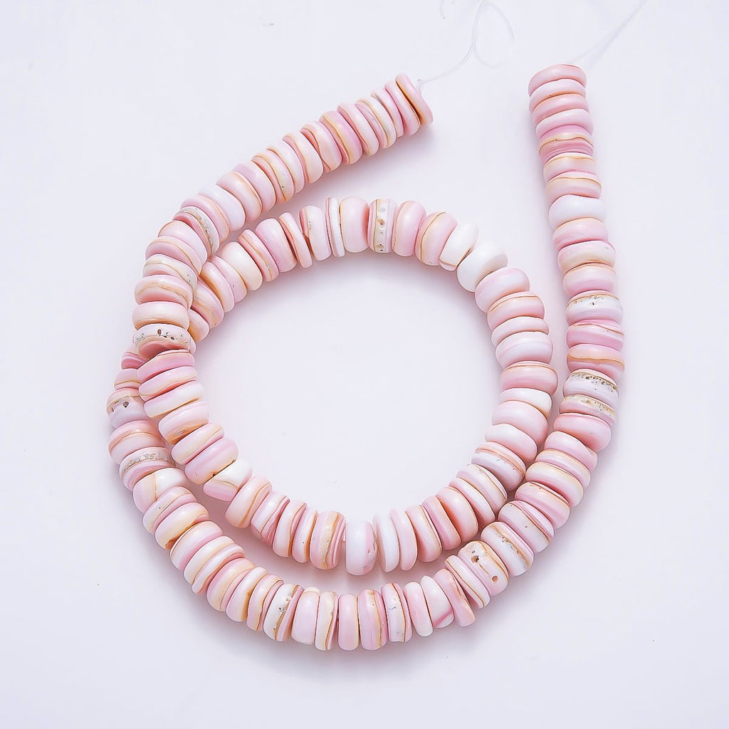 9mm Pink Shell Heishi Rondelle Gemstone Chain Bead Strand Finding | WA-00145