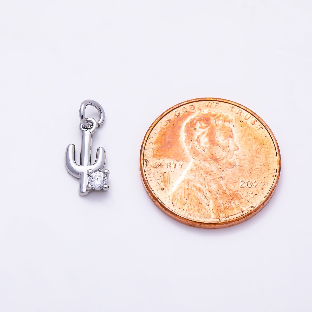 Silver 11mm Cactus Plant CZ Add-On Mini Charm | Charms-01524
