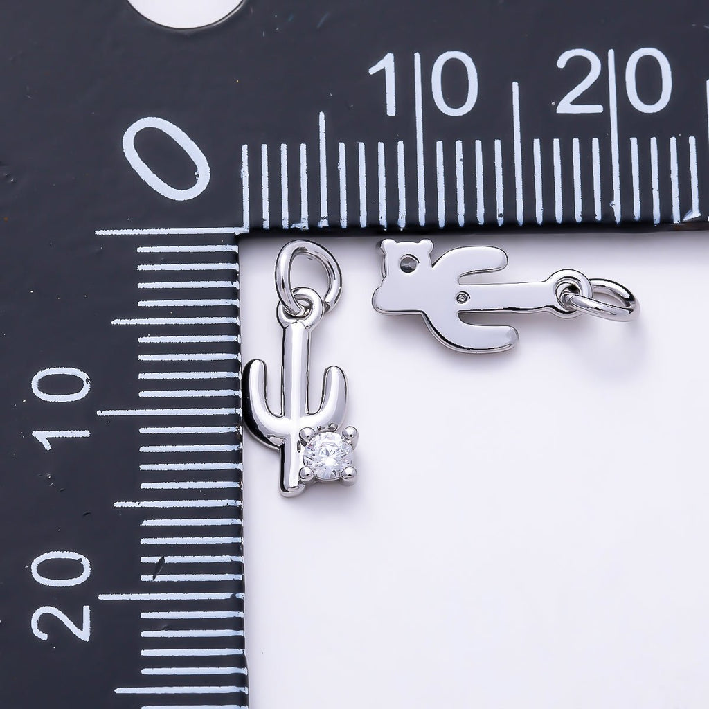 Silver 11mm Cactus Plant CZ Add-On Mini Charm | Charms-01524