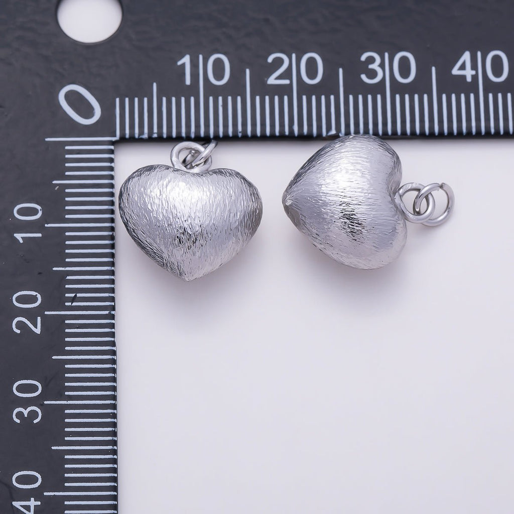 Silver 16mm Line Textured Chubby Heart Charm | Charms-01516