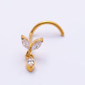 Titanium 9.5mm Marquise CZ Leaf Cartilage Nose Single Piercing Stud in Gold and Silver | BJ-00232 BJ-00233